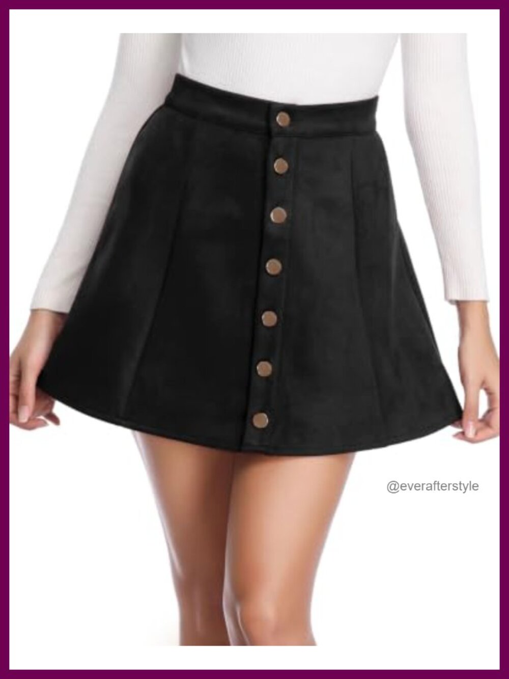 Faux Suede Mini Skirt Button Front High Waist A-Line Flare